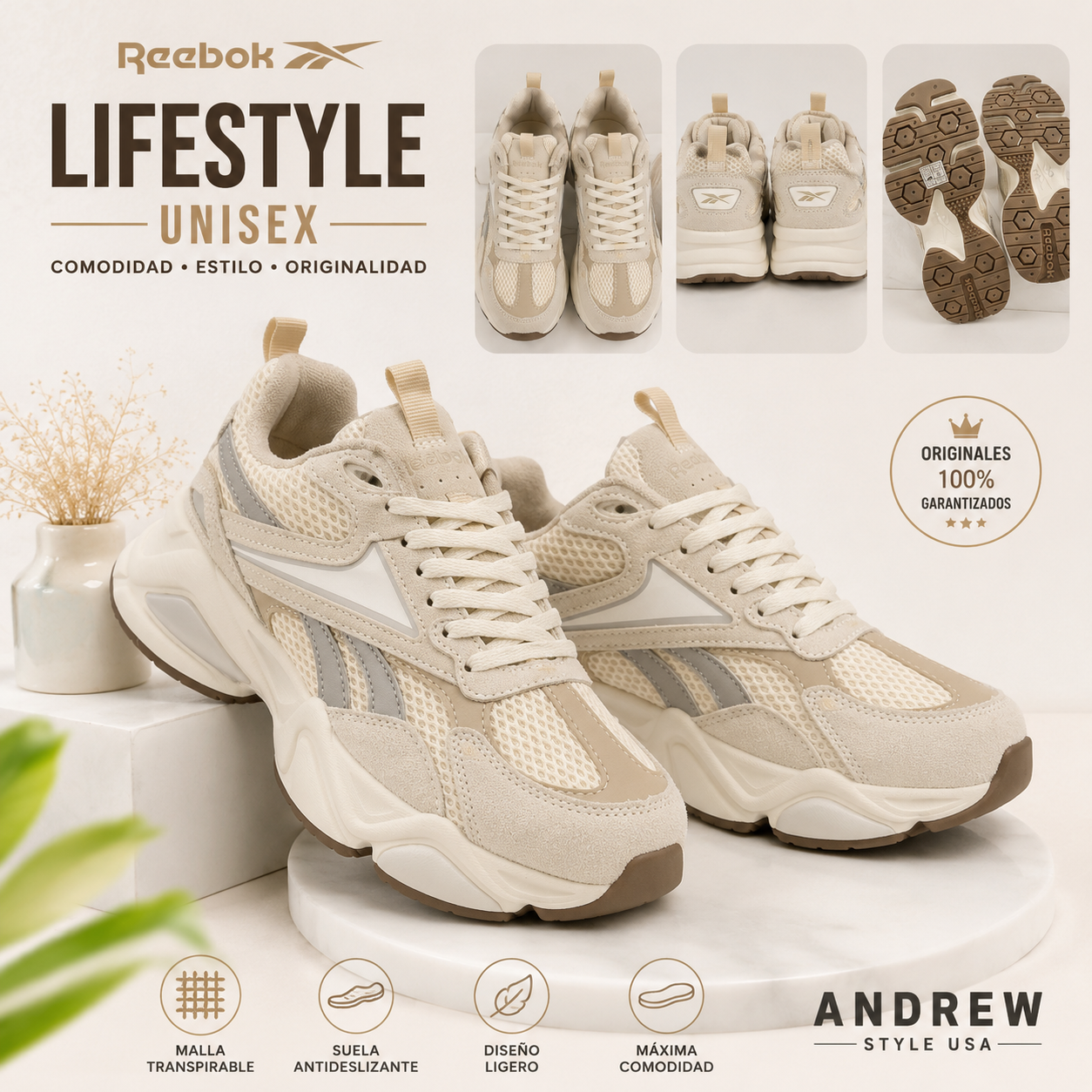Zapatos Deportivos Reebok Lifestyle Unisex Beige/Crema Originales