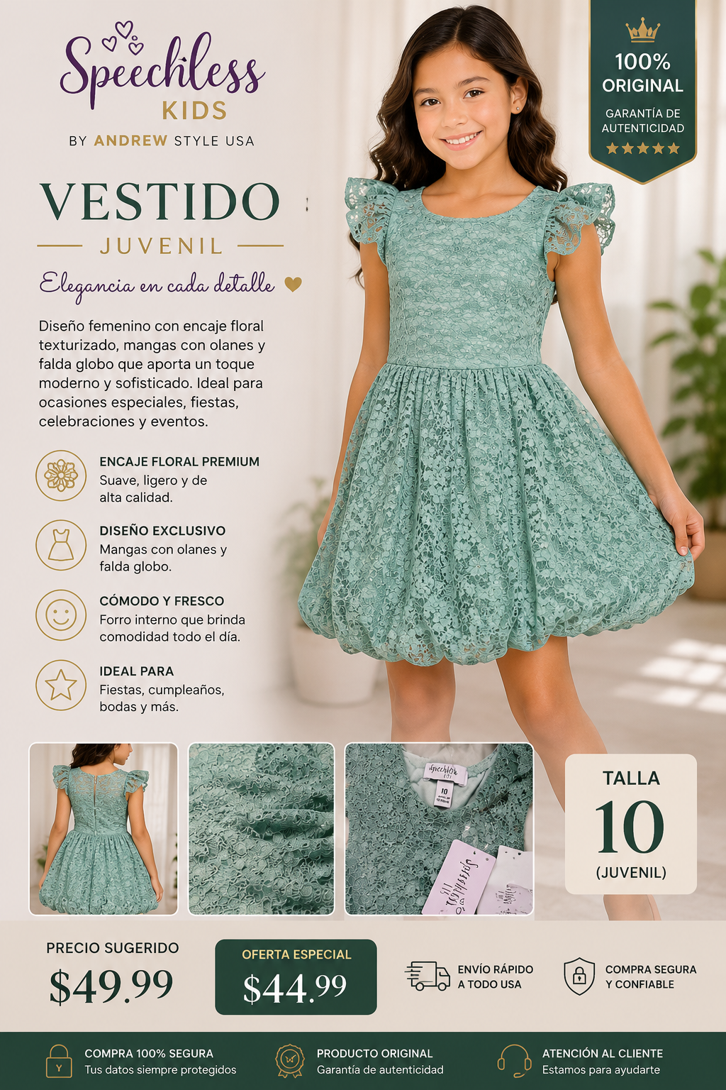 Vestido Speechless de Encaje Floral Verde Salvia para Mujer – Elegante y Femenino