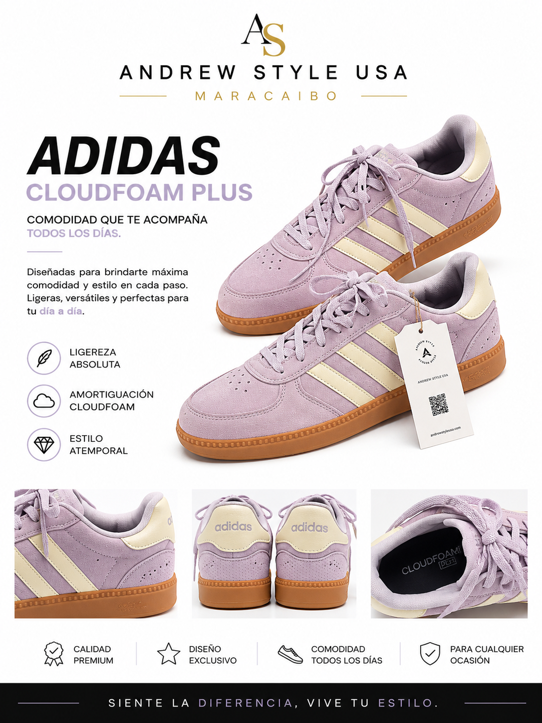 Adidas Cloudfoam Plus Mujer Lila Pastel Gum Sole – Talla 9 US