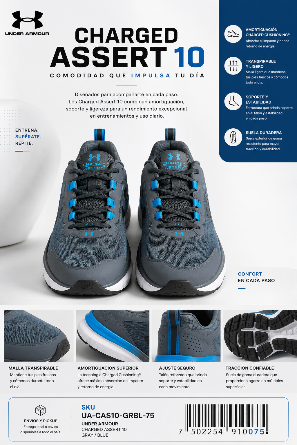 Zapatos Deportivos Under armour Originales Unisex | Ligeros, Cómodos y Transpirables para Caminar, Entrenar y Uso Diario