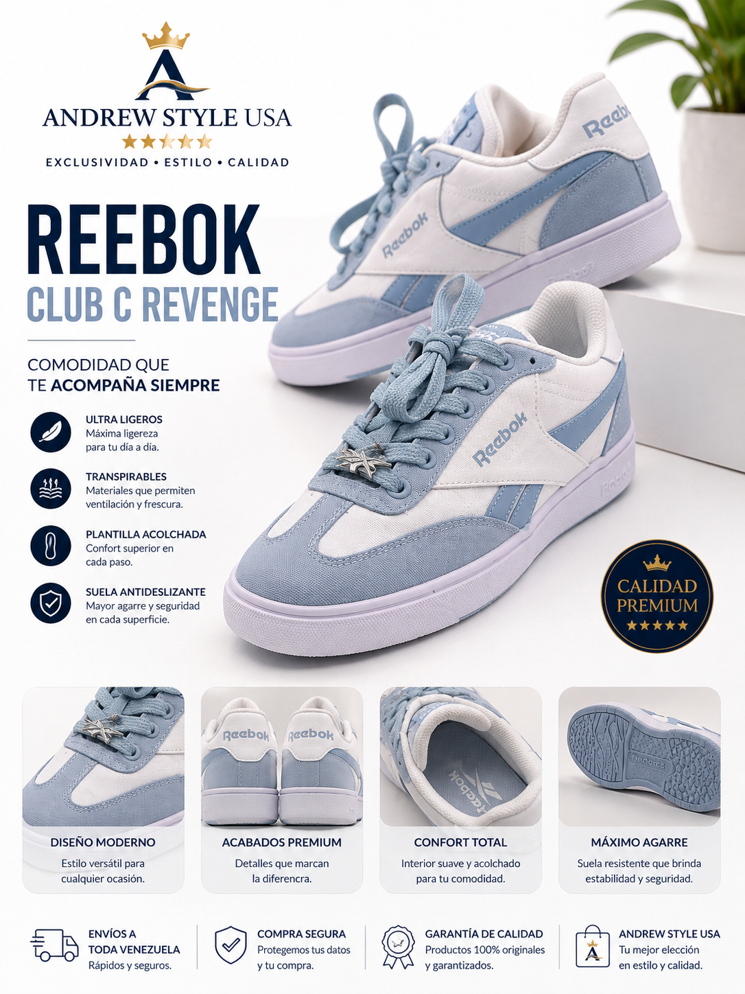 Reebok Club C Revenge Azul Cielo Mujer | Estilo Retro Premium talla 7