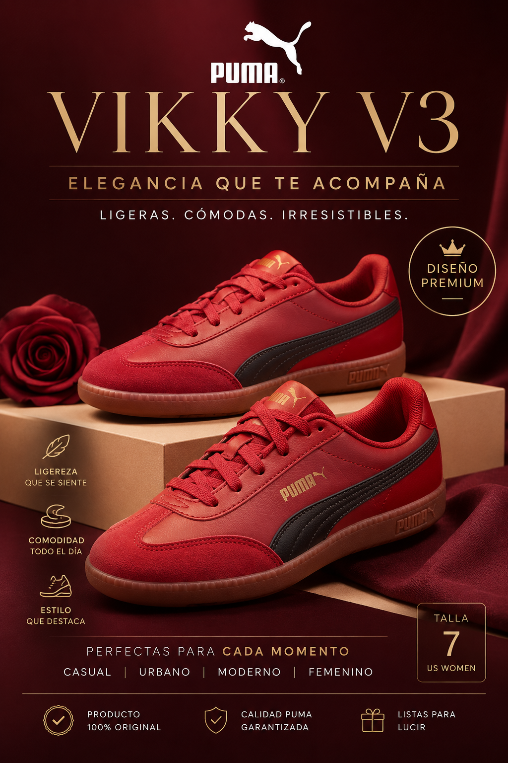 Puma Samba Style Mujer Burgundy Red Talla US 8.5 / EUR 41 Original