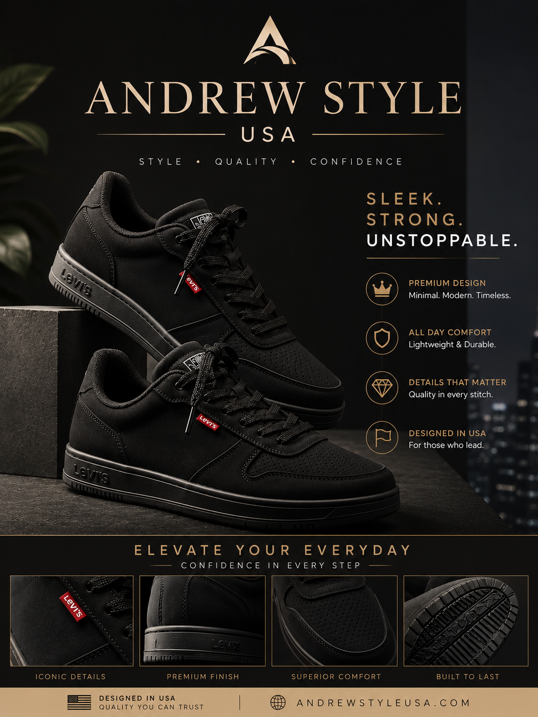 Levi’s Court Low Black Edition – Sneakers Urbanos Premium para Hombre
