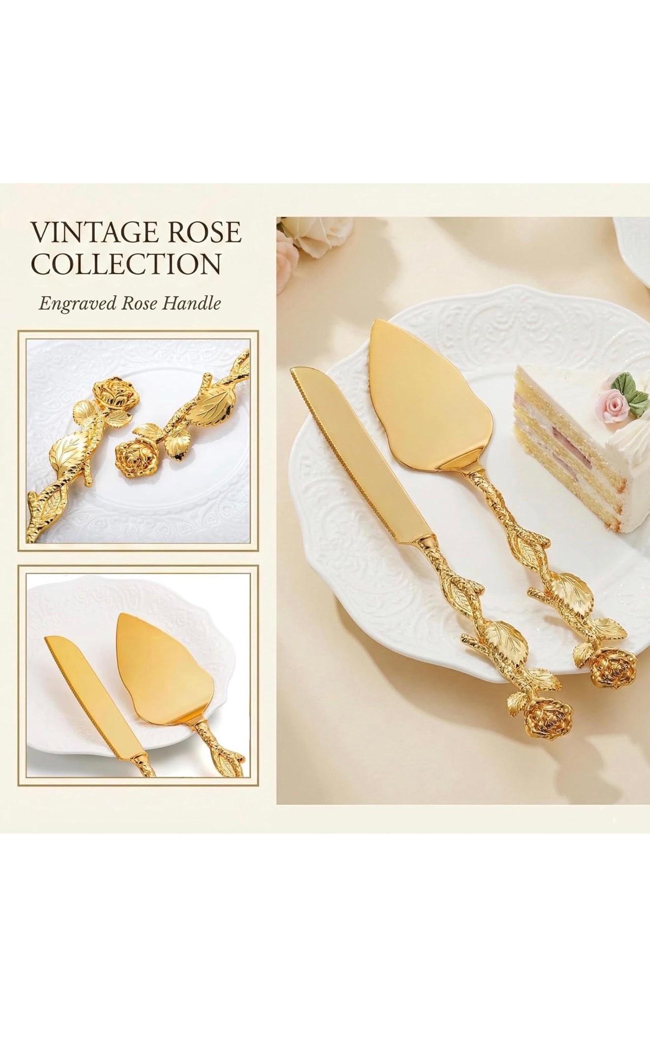 Set Corte de Torta de Boda Dorado – Elegancia Premium para Momentos Especiales ✨