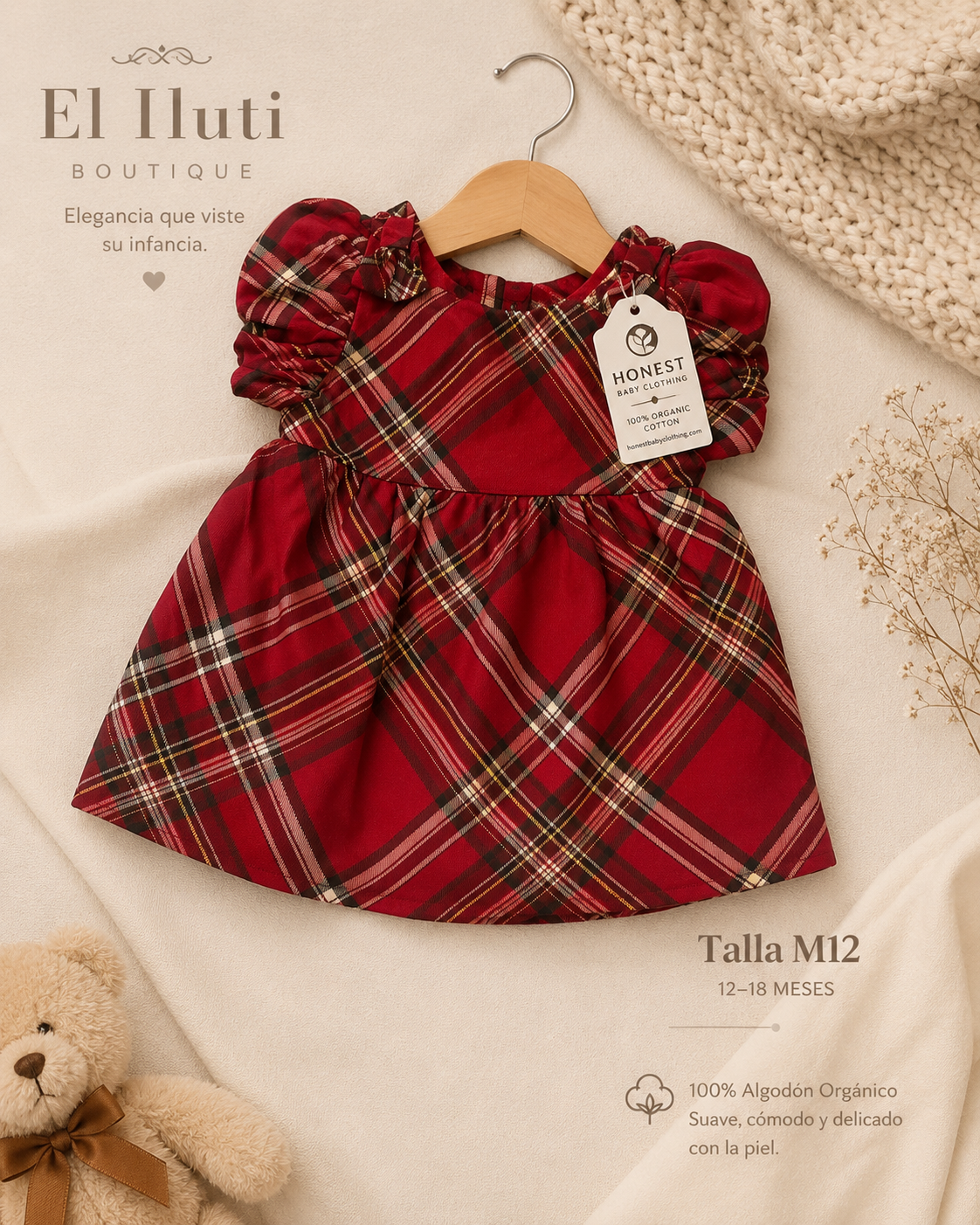 Vestido Boutique Escocés Rojo The Children’s Place • Talla 0–3 Meses
