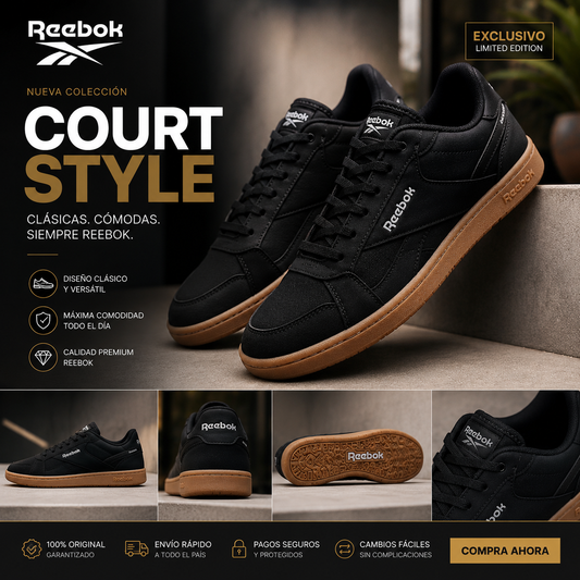 Reebok Court Style Hombre Negro Suela Goma Original