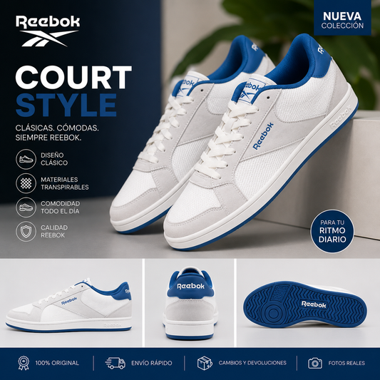 Reebok Court Style Hombre Blanco Azul Original