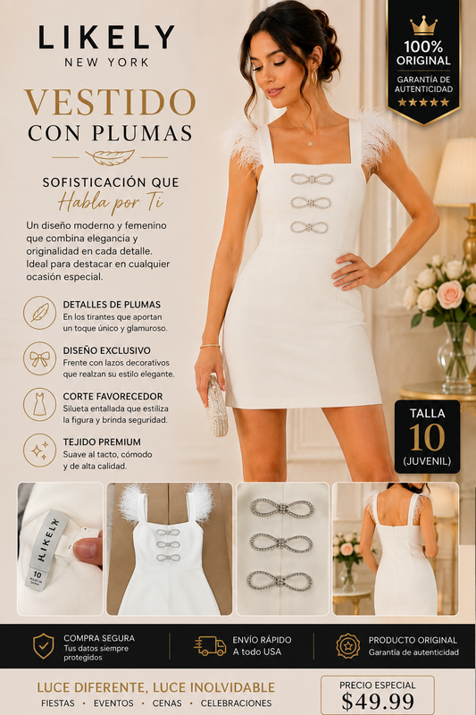 Vestido Blanco Elegante de Fiesta con Detalles de Pedrería – Mujer