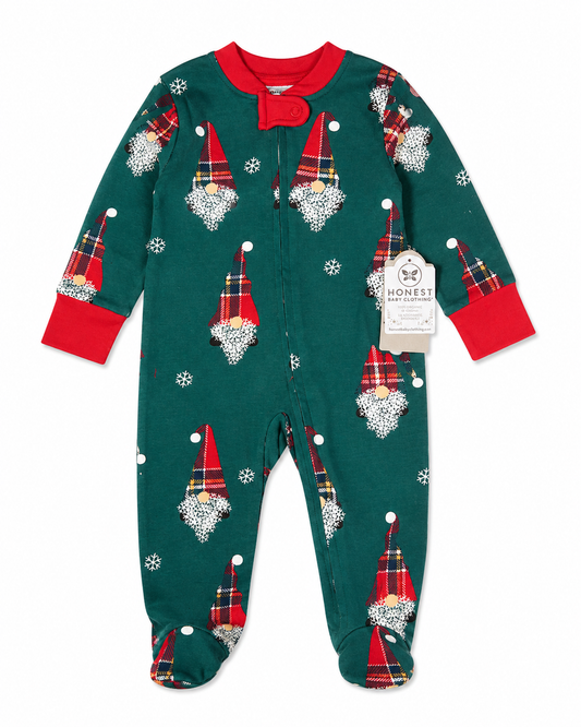 Pijama Navideña Bebé Honest Baby Clothing Orgánica Verde con Gnomos