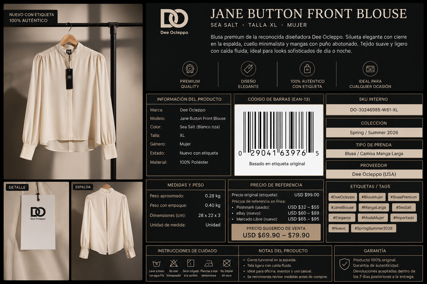 Blusa Dee Ocleppo Original XL Nueva con Etiqueta