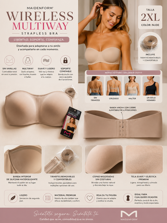 Brasier Strapless Maidenform 2XL Nude Original Sin Varillas Multiway