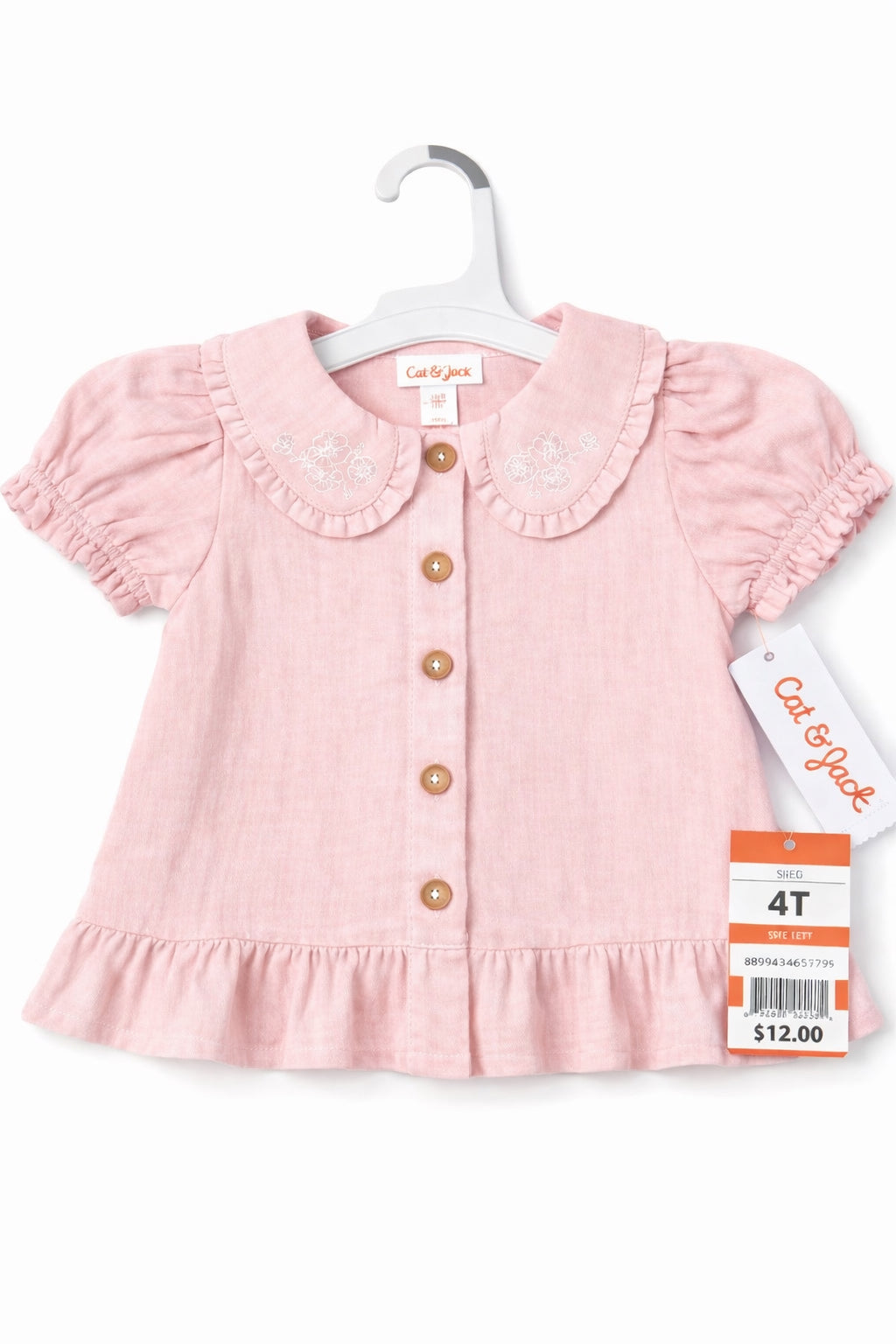 BLUSA BEBE CAT & JACK 4T ROSADA BORDADA ELEGANTE Y COMODA