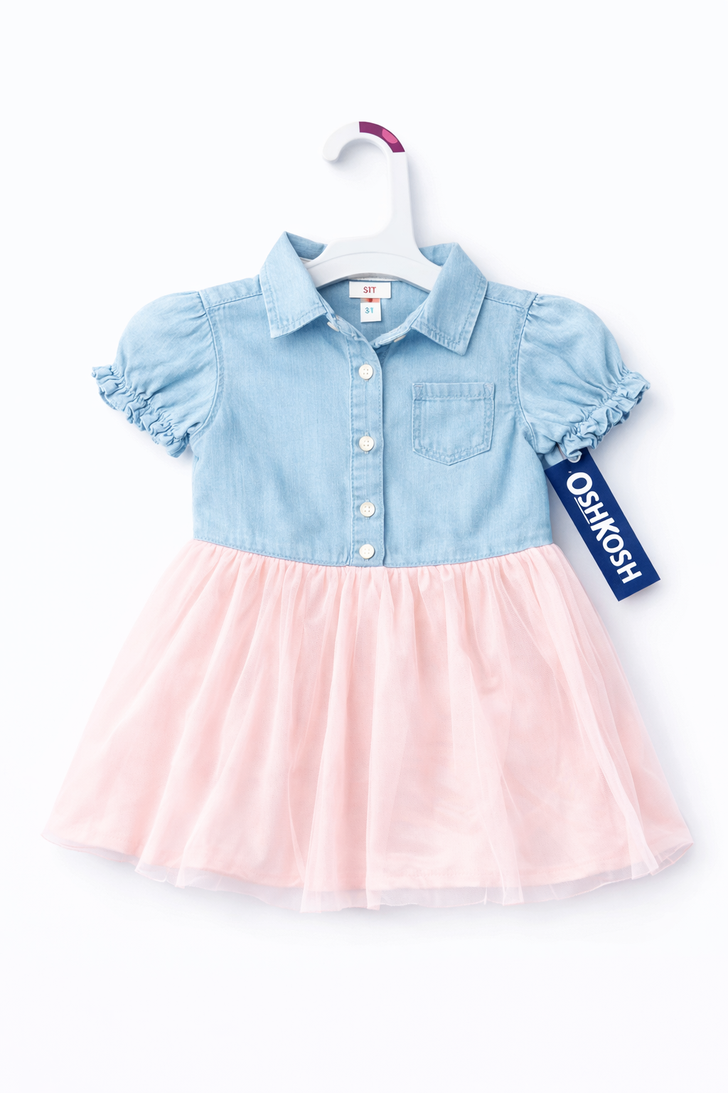 Vestido Niña OshKosh Denin y Tul Rosado 3T Elegante y Comodo