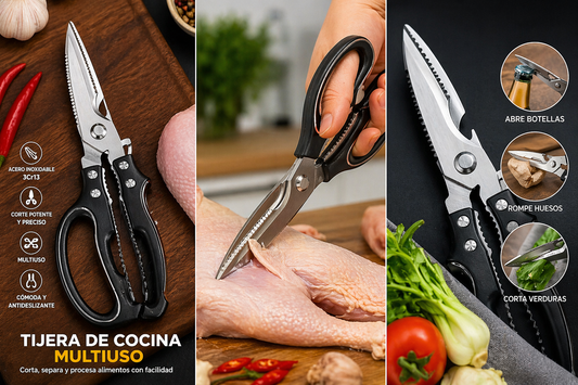 Tijera de Cocina Multiuso Acero Inoxidable 3Cr13 Corte Profesional Pollo Carne Verduras