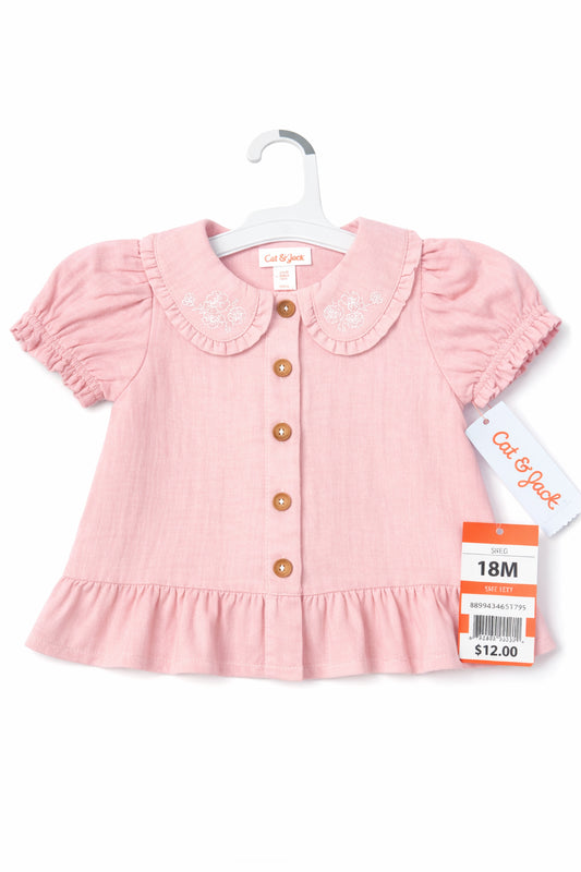 BLUSA BEBE CAT & JACK 18M ROSADA BORDADA ELEGANTE Y COMODA