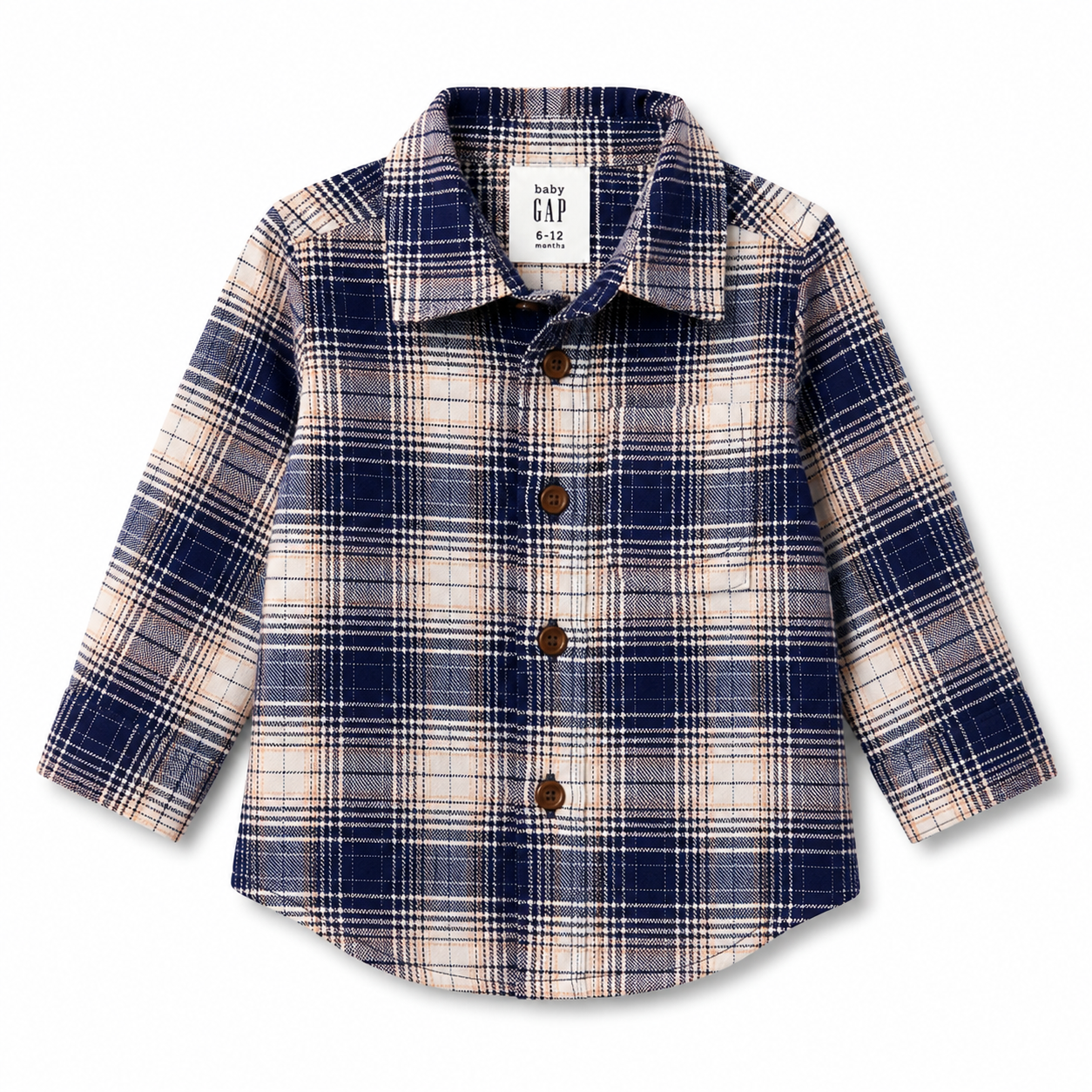 Camisa Bebé a Cuadros Azul Estilo Franela Premium 6-12 Meses Marca GAP