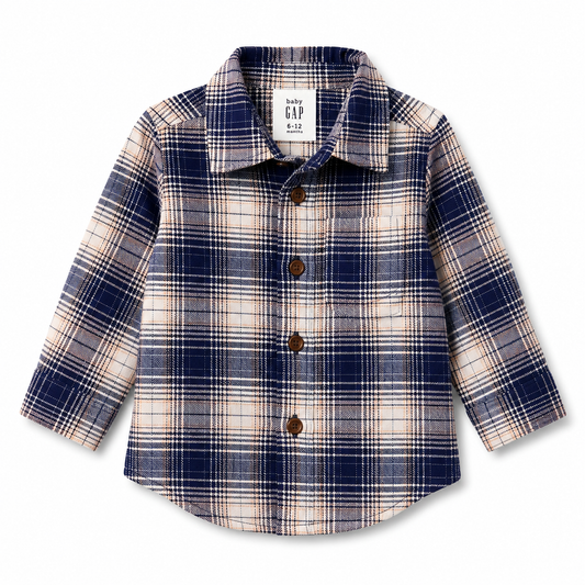 Camisa Bebé a Cuadros Azul Estilo Franela Premium 6-12 Meses Marca GAP