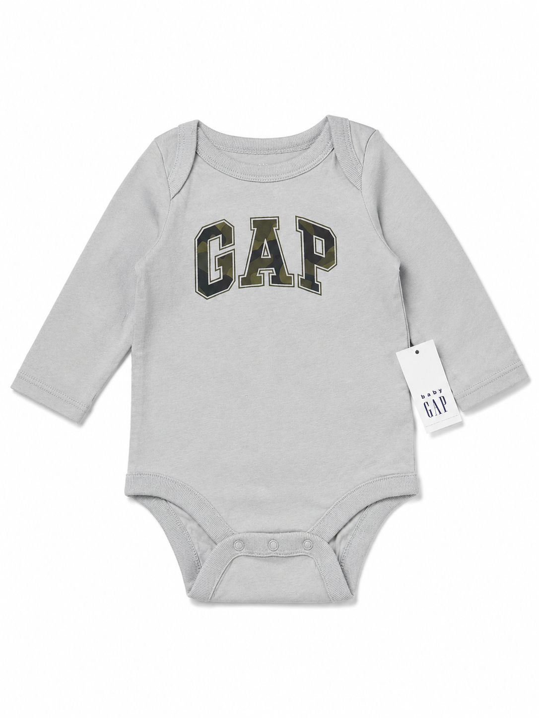 Body Bebé GAP Gris Manga Larga Logo Camuflaje 0-3 Meses