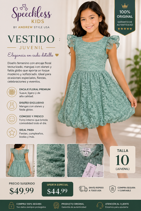 Vestido Speechless de Encaje Floral Verde Salvia para Mujer – Elegante y Femenino