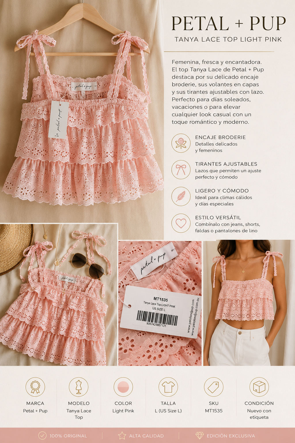 Top Rosado Petal + Pup Original Talla L Nuevo