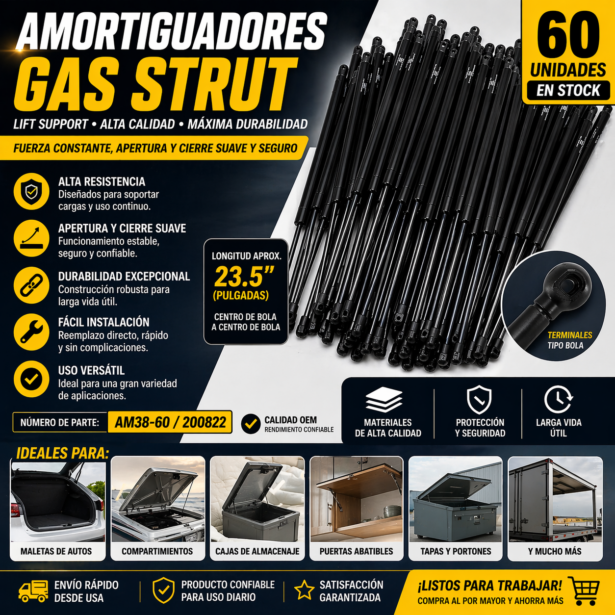 Amortiguador de Gas Meritool AM38-60 102025 High Pressure Lift Support