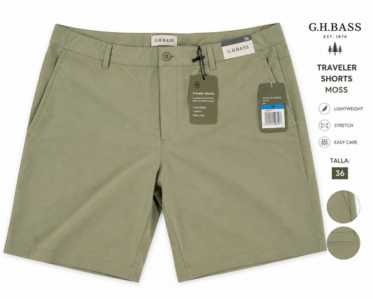 Bermuda G.H. Bass Original Hombre Talla 36 Color Moss Verde Oliva Premium Traveler Shorts