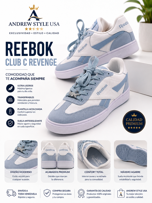 Reebok Club C Revenge Azul Cielo Mujer | Estilo Retro Premium talla 7