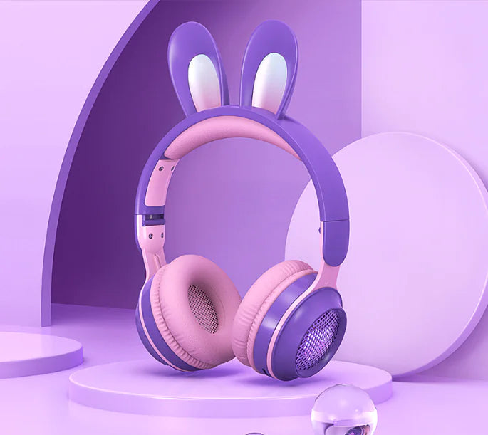 Cute Rabbit Wireless Headphones with RGB LED for Kids