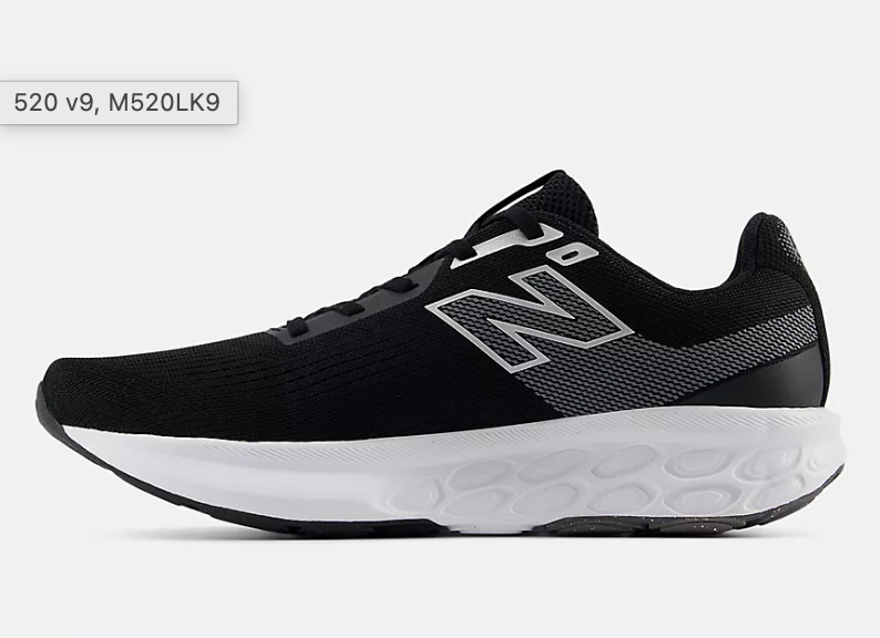 New Balance 520 v9 Hombre Running Negro/Gris Original