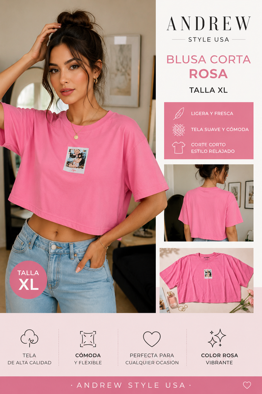 Blusa Corta Mujer Lira Rosa Talla XL | Crop Top Oversize Casual Original