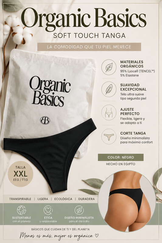 Tanga Mujer Organic Basics Soft Touch Negra XXL Original