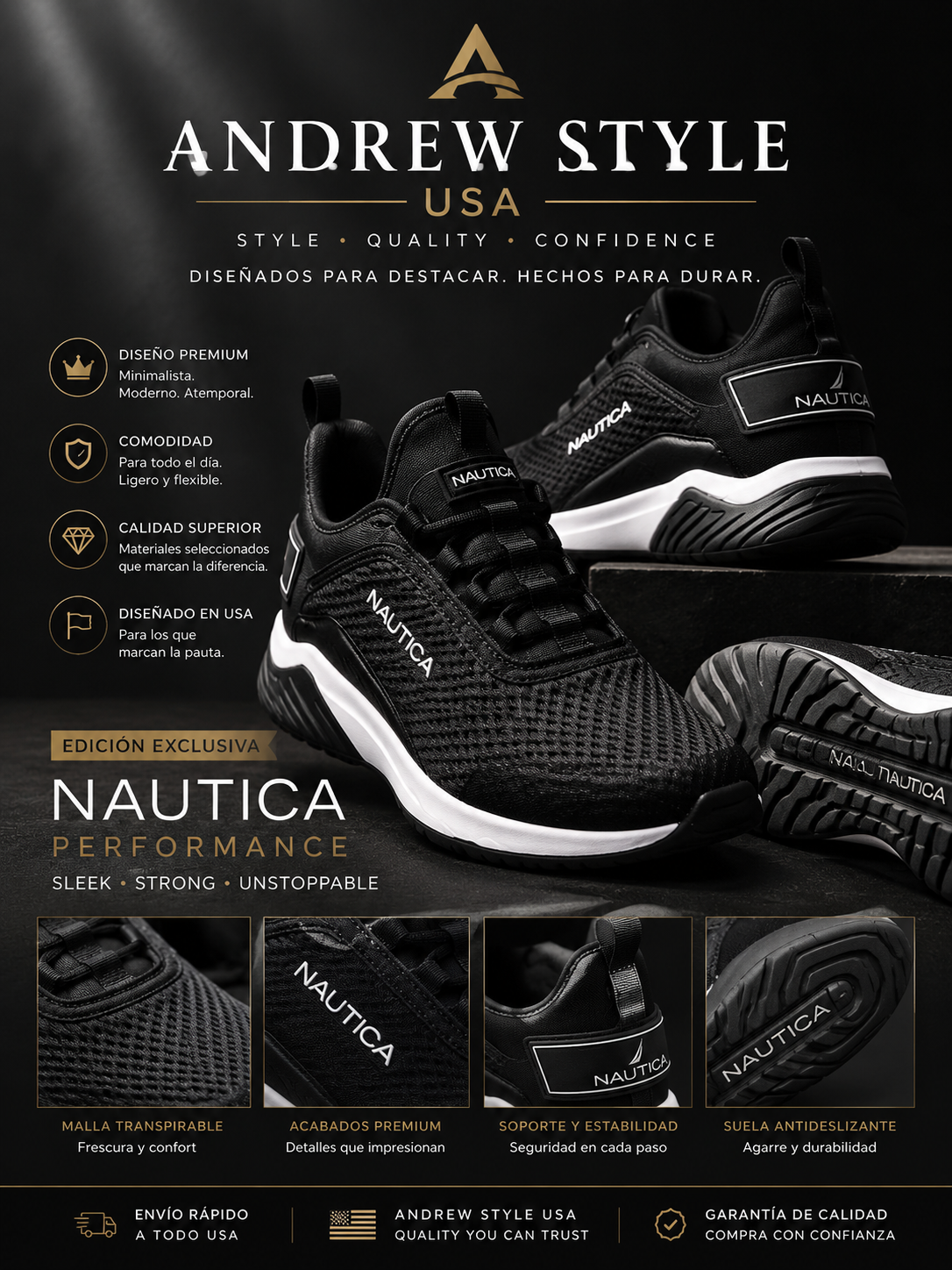 Nautica Ortholite Memory Foam Hombre Negro Original