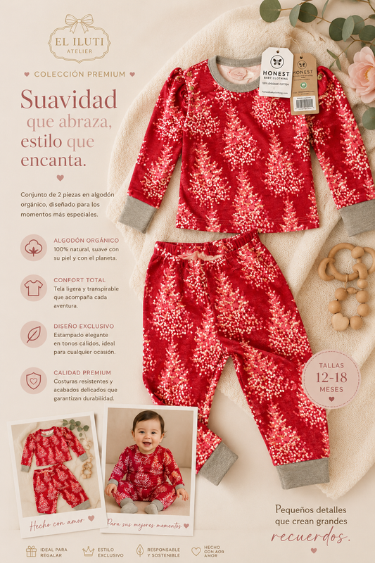 Pijama Premium Honest Baby Clothing Orgánico Rojo Estampado • M12 Kids