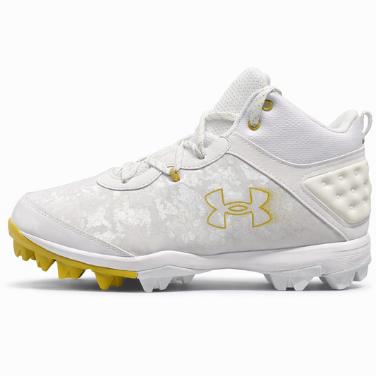 Under Armour Harper 8 Mid RM – Tacos de Béisbol Hombre Blanco/Oro