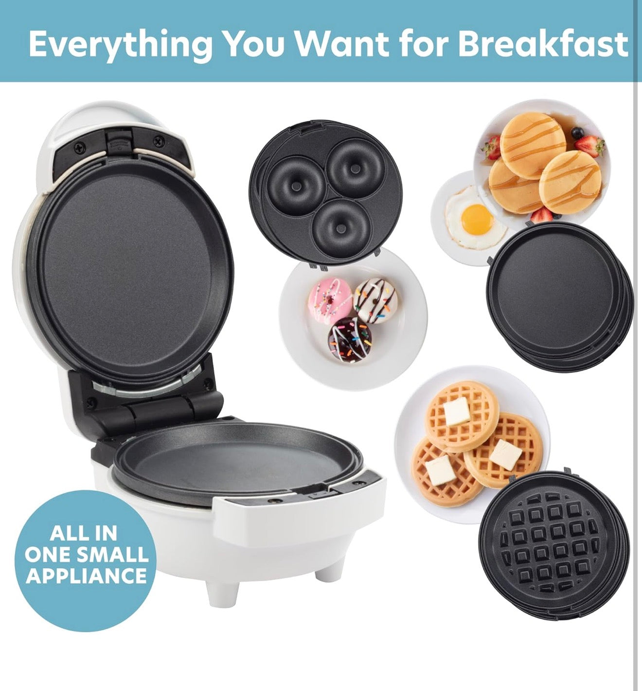 Mini Máquina de Desayuno 3 en 1 CucinaPro – Waffles, Donas y Plancha en Casa