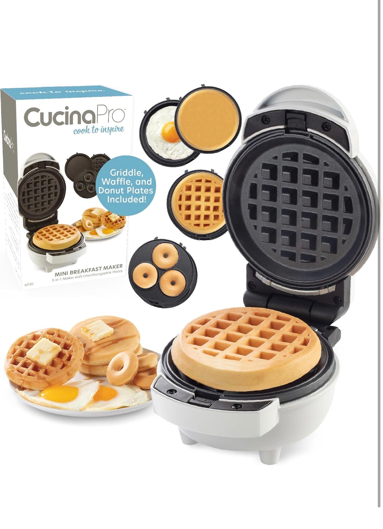 Mini Máquina de Desayuno 3 en 1 CucinaPro – Waffles, Donas y Plancha en Casa