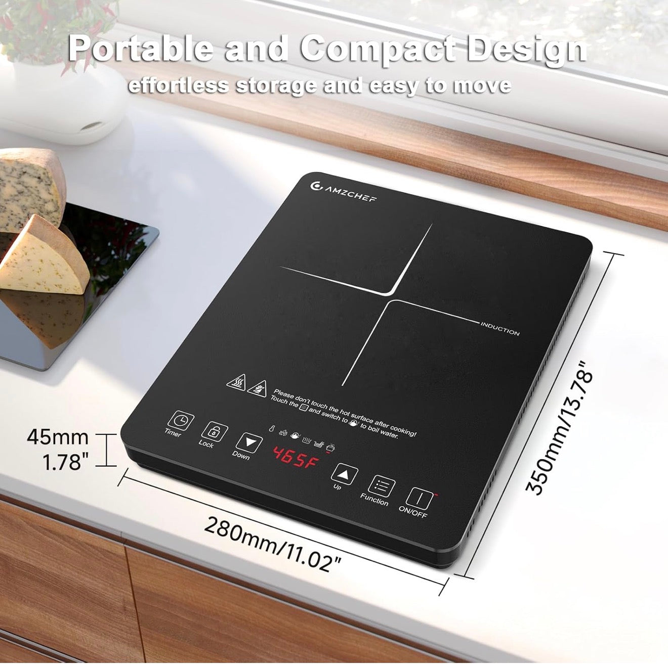 Cocina de Inducción Portátil AMZCHEF – Eléctrica, Rápida y Segura