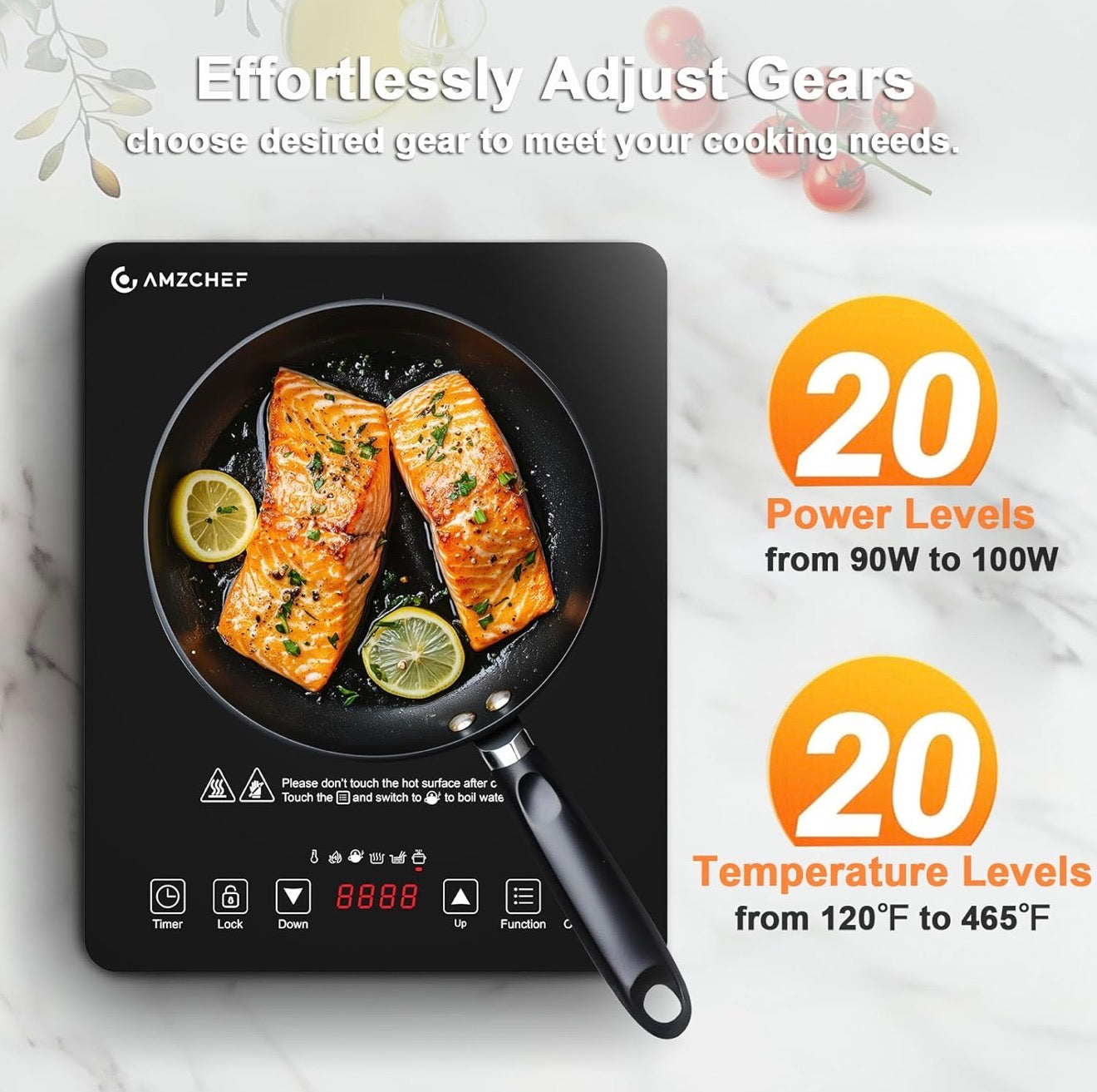Cocina de Inducción Portátil AMZCHEF – Eléctrica, Rápida y Segura