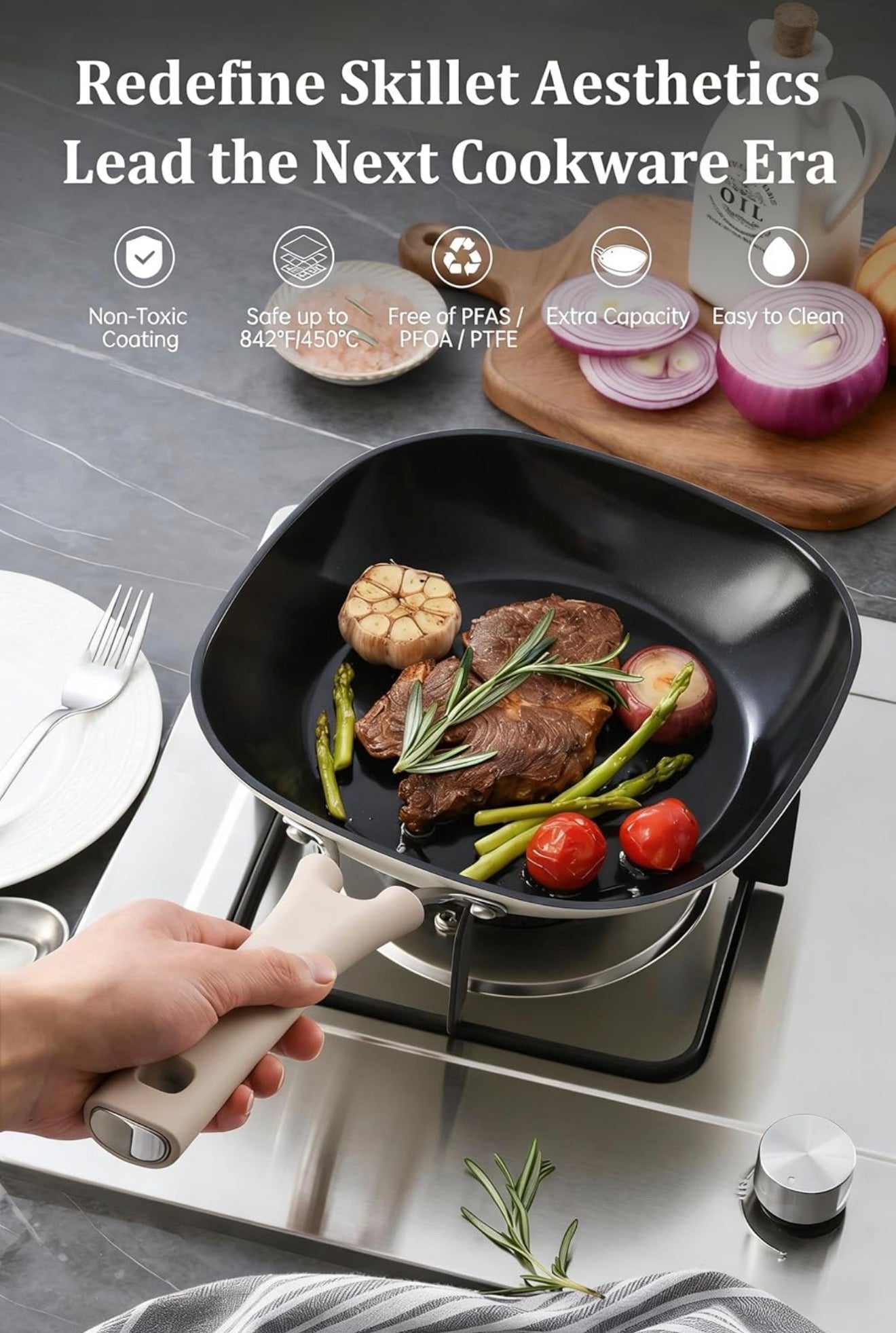 Sartén Premium Antiadherente Cuadrado – No se pega | Cocina Profesional en Casa
