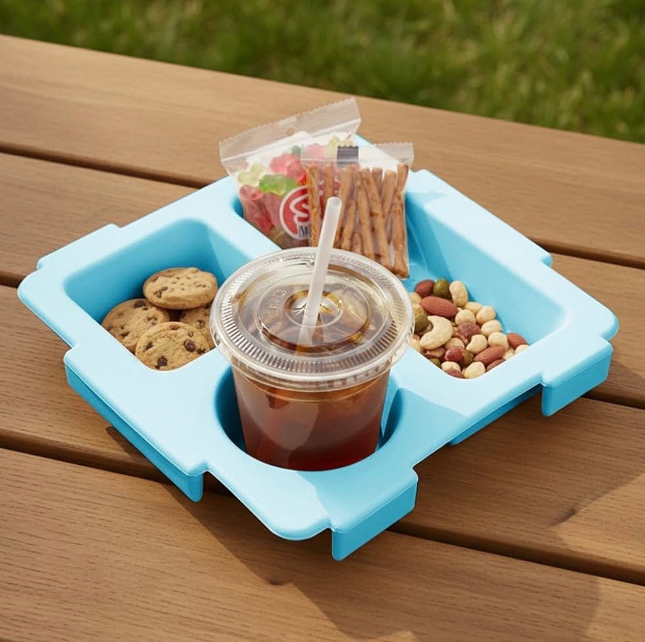 Bandeja Porta Snacks para Niños con Espacio para Bebida | Ideal para Viajes, Carro y Casa