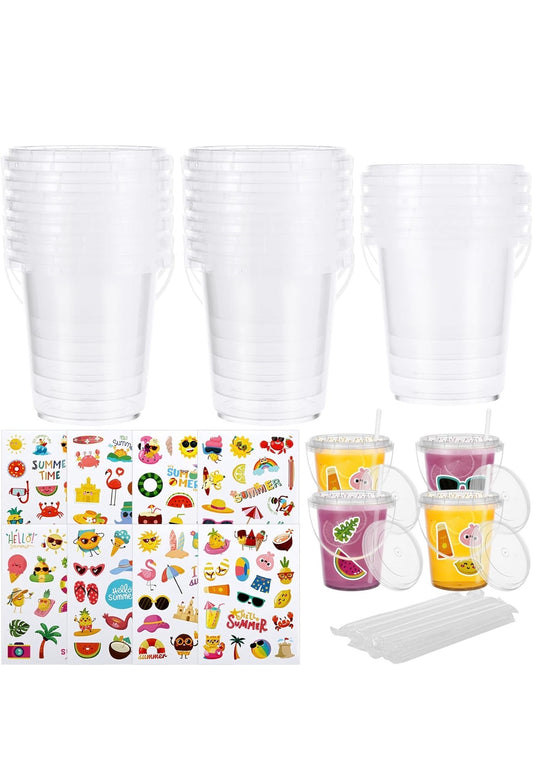 Kit de Vasos para Fiesta 15 Piezas 1L con Tapa, Pitillo y Stickers – Ideal para Cumpleaños, Piscina y Eventos