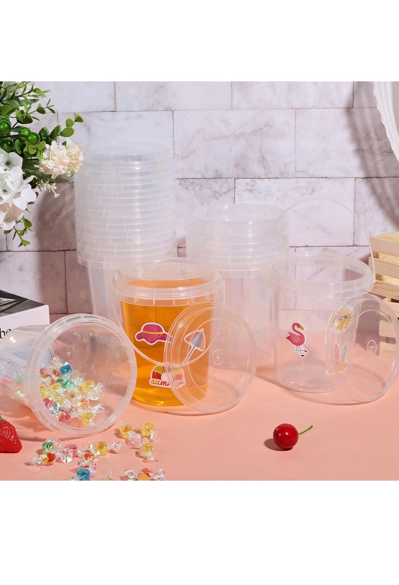 Kit de Vasos para Fiesta 15 Piezas 1L con Tapa, Pitillo y Stickers – Ideal para Cumpleaños, Piscina y Eventos