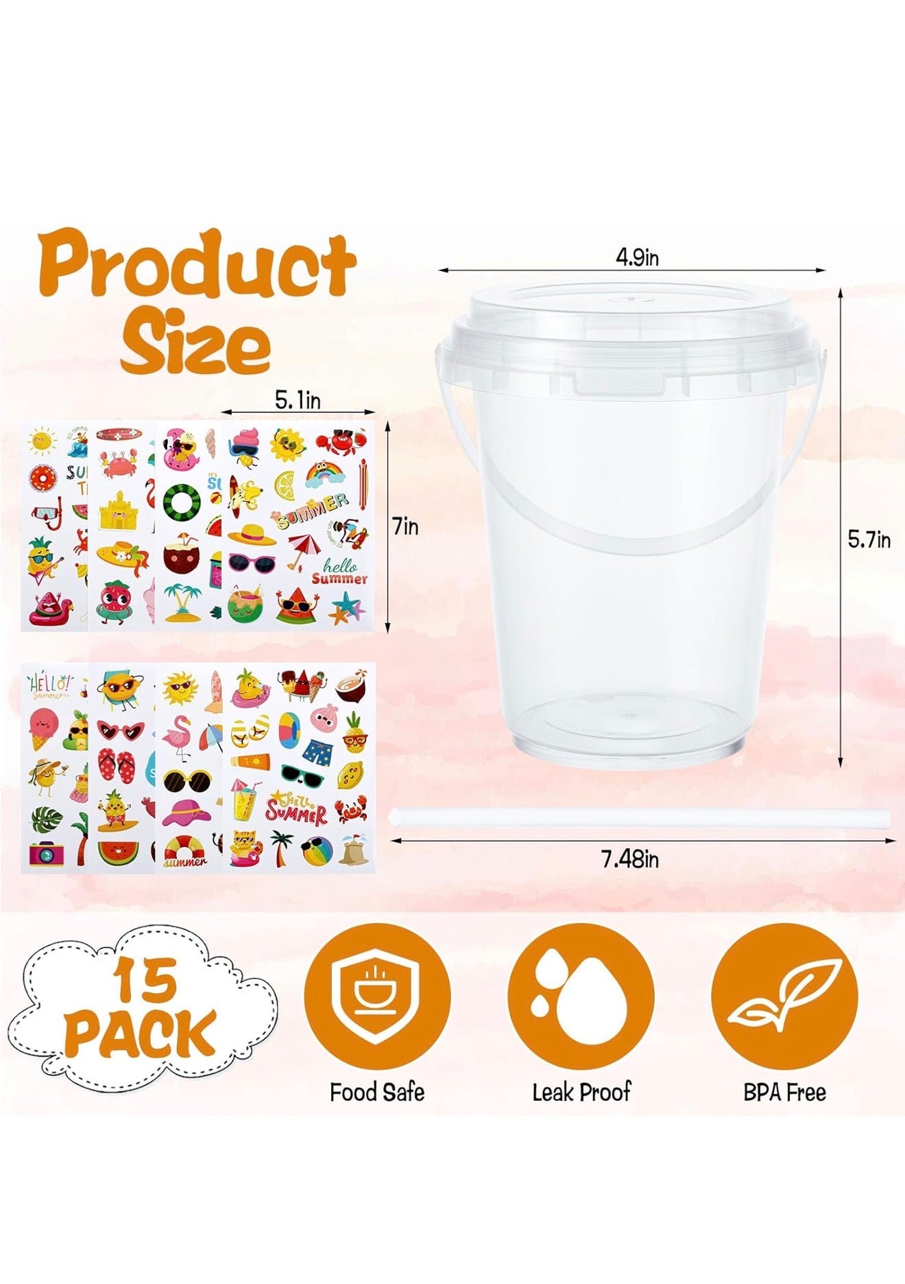 Kit de Vasos para Fiesta 15 Piezas 1L con Tapa, Pitillo y Stickers – Ideal para Cumpleaños, Piscina y Eventos