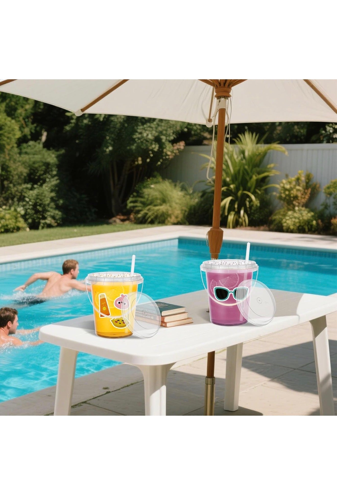 Kit de Vasos para Fiesta 15 Piezas 1L con Tapa, Pitillo y Stickers – Ideal para Cumpleaños, Piscina y Eventos