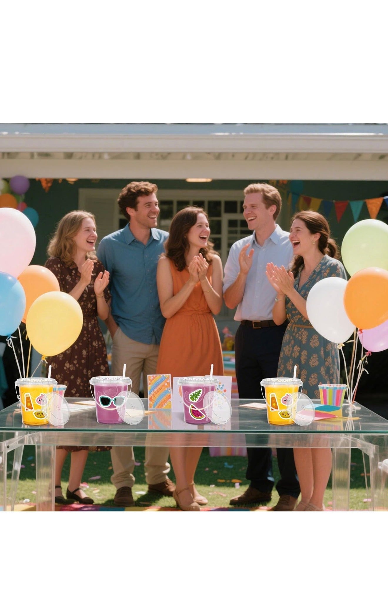 Kit de Vasos para Fiesta 15 Piezas 1L con Tapa, Pitillo y Stickers – Ideal para Cumpleaños, Piscina y Eventos