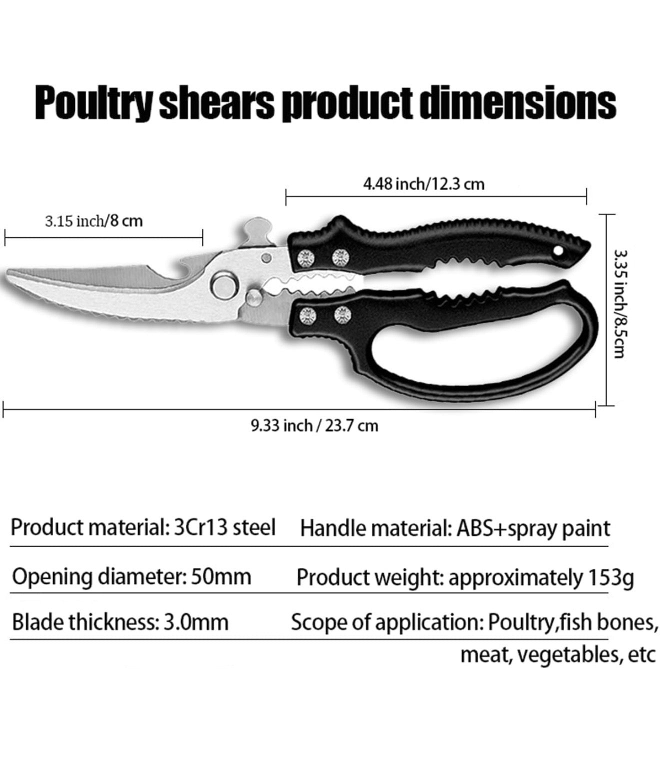 Tijera de Cocina Multiuso Acero Inoxidable 3Cr13 Corte Profesional Pollo Carne Verduras