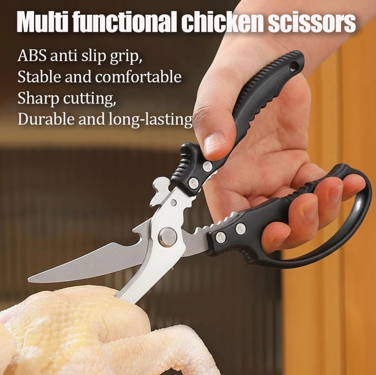Tijera de Cocina Multiuso Acero Inoxidable 3Cr13 Corte Profesional Pollo Carne Verduras