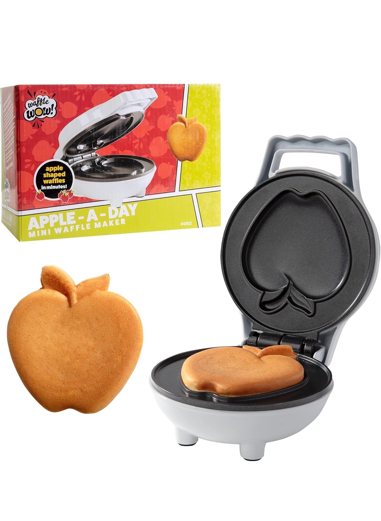 Mini Waflera Eléctrica Antiadherente Forma de Manzana 4” Desayunos Rápidos para Niños y Familia
