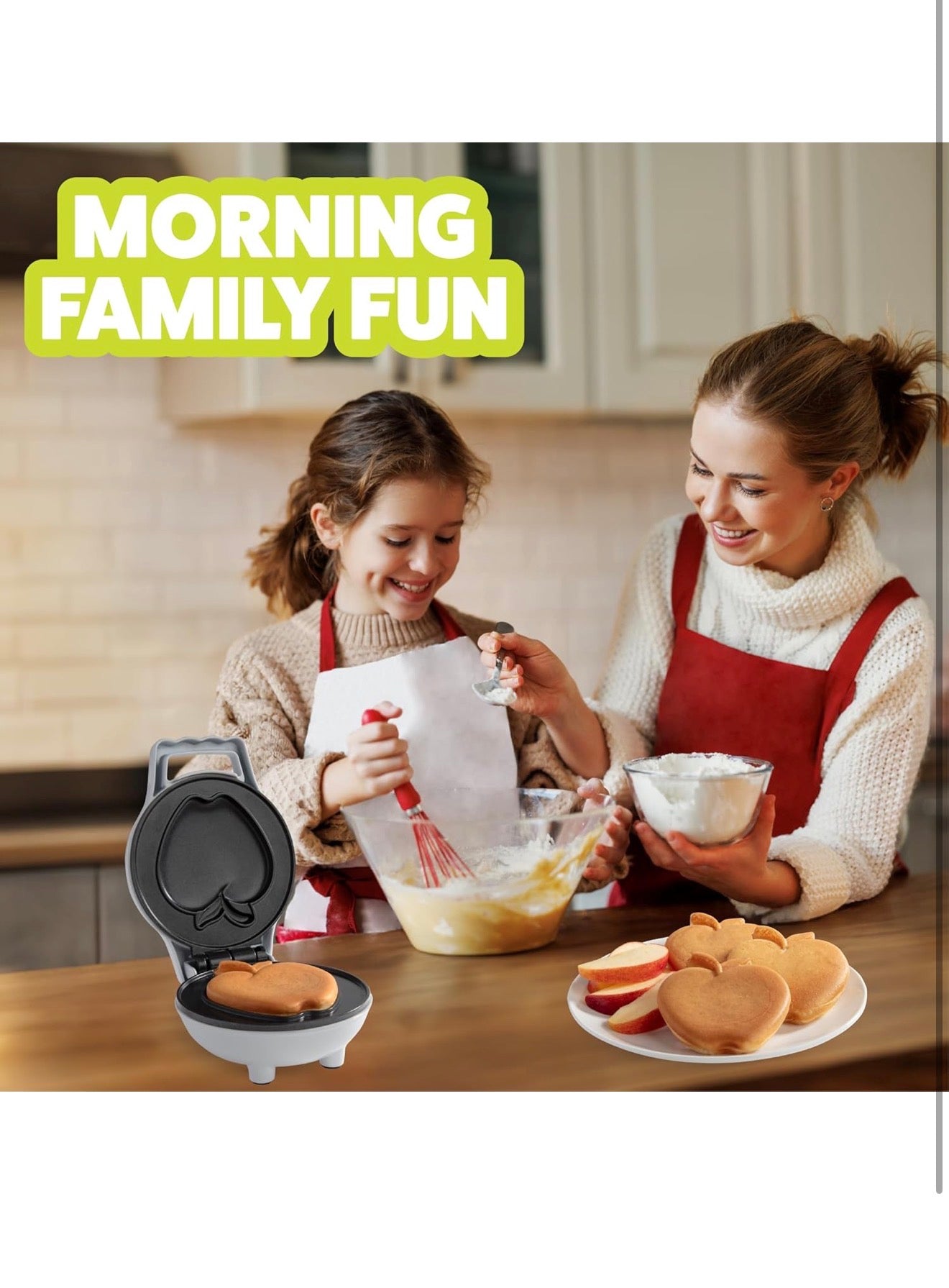 Mini Waflera Eléctrica Antiadherente Forma de Manzana 4” Desayunos Rápidos para Niños y Familia