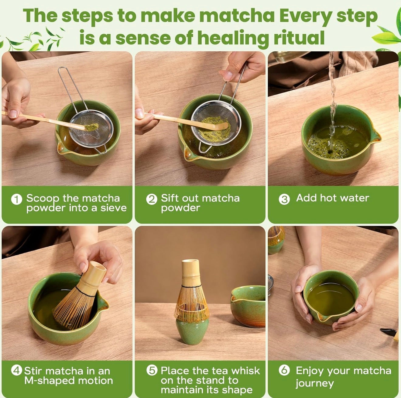 Kit Matcha Premium 7 Piezas – Ritual Japonés Antiestrés en Casa 🍵
